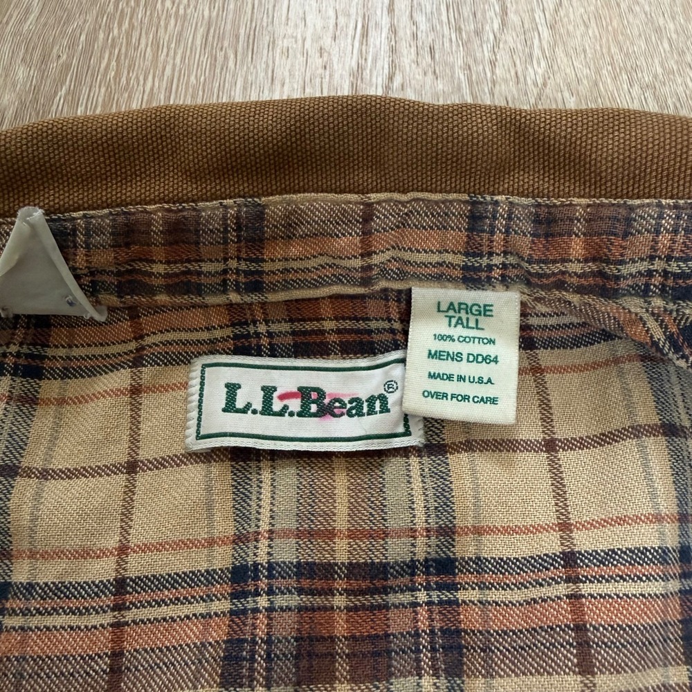 VTG LL Bean Flannel Lined Canvas Field Jacket Mens Large Tall Brown Made‎ in USA - Picture 4 of 11
